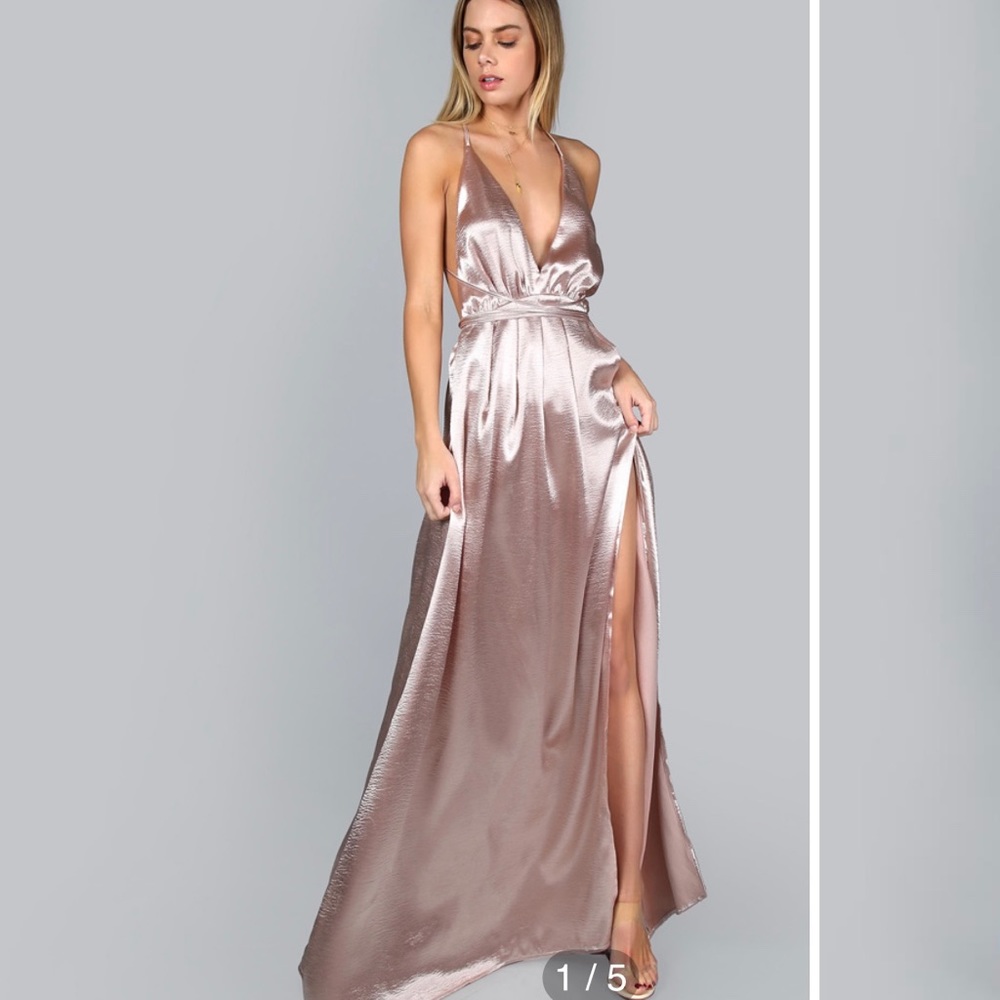 Satin Pink Backless Maxi Dress L